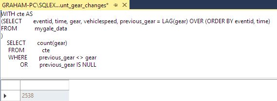 SQL query using LAG to determine gear changes